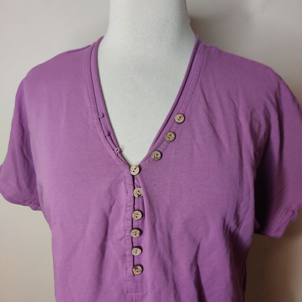 Lulu B Womens Top Size Purple Cotton V-Neck Henley Short‎ Sleeve - Picture 6 of 9